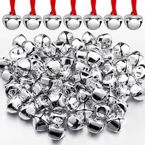 lot 3463 image: Syhood 72 Pieces Christmas Believe Bell Ornaments Gifts Bulk Polar Santa Sleigh Bells 1.5 Christmas Tree Decorations Xms Party Gifts Favors Stocking Stuffers (Silver)