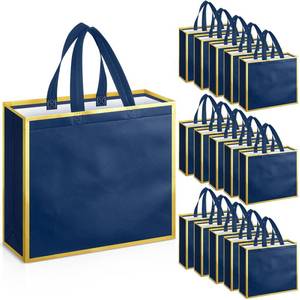 lot 3466 image: Sweetude 16 Pcs Reusable Gift Bags with Handles Christmas Non Woven Reusable Goodie Gift Tote Bags for Shopping Retail Grocery Wedding Birthday Holiday Party Favor(Blue Gold,12 x 4.7 x 11 Inch)