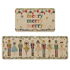 lot 3467 image: Artoid Mode Watercolor Nutcrackers Merry Christmas Decorative Kitchen Mats Set of 2, Home Party Low-Profile Kitchen Rugs - 17x29 and 17x47 Inch