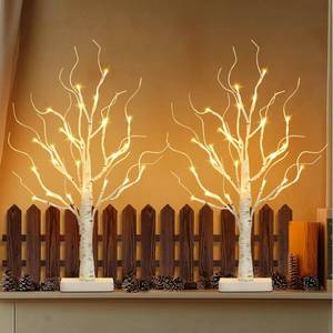 lot 3473 image: EAMBRITE Birch Tree with Led Lights, White Christmas Tree, Lighted Mini Small Artificial Tree Lamp Prelit Twig Trees Timer Battery Operated for Table Centerpiece Winter Home Decorations Indoor 2Pack