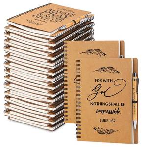 lot 3474 image: Kosiz 20 Pcs 10 Set Christian Gift Bulk A5 Spiral Notebook 5.5x8.3 Christian Prayer Journal Bible Ballpoint Pen Religious Valentines Church Gift for Women Womens Day Sunday School Teacher (Brown)