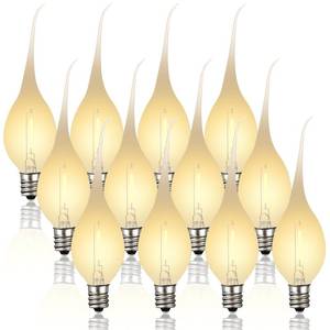lot 3478 image: Meonum 12 Pcs Silicone Dipped Candle Light Bulbs, LED Silicone Candle Bulbs, 0.7 Watts Chandelier Light, C7 Lamps, E12 120V White Soft Coating Lighting for Window Candelabra, Chandelier (Gold Glow)
