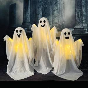 lot 3482 image: Enanal Halloween Yard Decorations, Set of 3 Flying Ghost Outdoor Decorations, Scary White Lighted Ghost Yard Stakes for Lawn, Yard, Patio and Haunted House