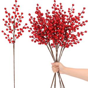 lot 3484 image: Palonu 8 Pcs 25 Inches Artificial Red Berry Stems Extra Long Red Berries Holly Berry Branch Fake Burgundy Berry Picks for Floral Arrangements Christmas Tree Holiday Home D�cor