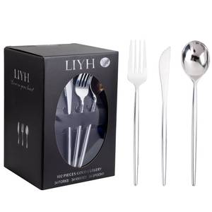 lot 3493 image: LIYH 102 Pcs Silver Plastic Silverware - Heavyduty Plastic Cutlery Set Disposable Utensils Flatware Set Knives Forks Spoons Disposable Cutlery