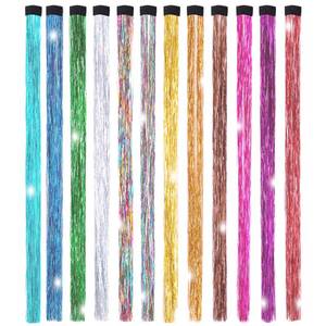 lot 4286 image: 19.7 Inch Clip In Hair Fairy Tinsel Kit Clips Clip On Glitter Hair Tinsel Extensions 12 Colors