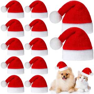 lot 4297 image: Frienda 12 Pieces Dog Santa Hat PET Christmas Hat Soft Plush Cat Hat Pet Costumes for Small Dog Cat Puppy Christmas Supplies (Solid Pattern)