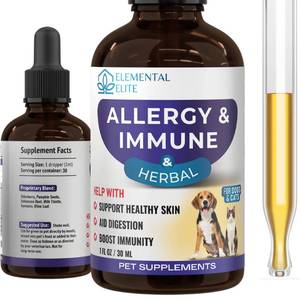 lot 4305 image: EDUZEBRA Allergy Relief Drops for Dogs & Cats, Natural Anti-Itch Support Supplement, Soothes Seasonal Allergies, Skin Irritation & Boosts Pet Wellness, Gentle Herbal Formula for All Breeds & Ages