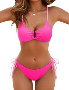 lot 4307 image: Blooming Jelly Womens Sexy 2 Piece Bikini Sets Cheeky High Cut Bathing Suit Color Block Textured U-Wire Swimsuits 2025(M,Hot Pink)