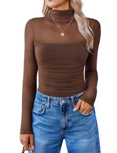 lot 4309 image: XS Avidlove Women Long Sleeve Bodysuit Turtle Neck Shapewear Body Suits Mesh One Piece Leotard Shirt Going Out Tops Fall Outfits