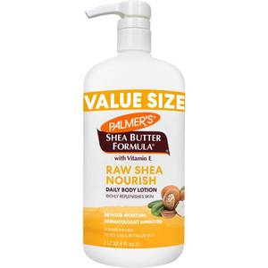 lot 4317 image: Palmers Shea Formula Raw Shea Body Lotion for Dry Skin, Hand & Body Moisturizer, Value Size Pump Bottle, 33.8 Ounces (Pack of 1)