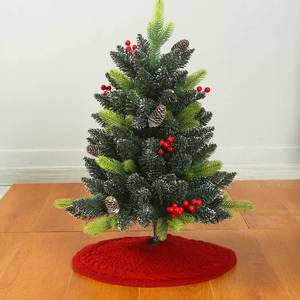 lot 4319 image: Sattiyrch Small Christmas Tree Skirt 18in, Luxury Cable Knitted Thick Rustic Xmas Small Tree Skirt (Burgundy, 18in)