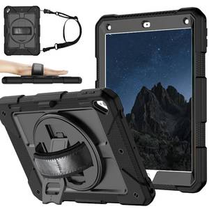 lot 4328 image: MENZO Shockproof Case for iPad 5th Gen6th GenAir 2Pro 9.7-inch with 360° Swivel Stand, Pencil Holder, Detachable Hand and Shoulder Strap, Black
