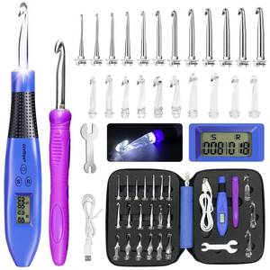 lot 4330 image: 22 Size Crochet Hook Set with Light & Digital Counter, Ergonomic for Arthritic Hands, 2.0��14.0 mm Interchangeable Hooks, Rechargeable and Beginner-Friendly
