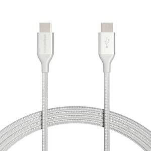 lot 4335 image: Amazon Basics USB-C to USB-C 2.0 Fast Charger Cable, Nylon Braided Cord, 480Mbps Speed, USB-IF Certified, for Apple iPhone 1615, iPad, Samsung Galaxy, Tablets, Laptops, 10 Foot, Silver