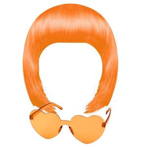 lot 4341 image: MIAHART Orange Short Bob Wig and Sunglass Set, Neon Colored Wigs Sunglass Pack Costume Colorful Cosplay Wigs Daily Party Hairpieces for Bachelorette Neon Party Favors Halloween Decorations Supplies