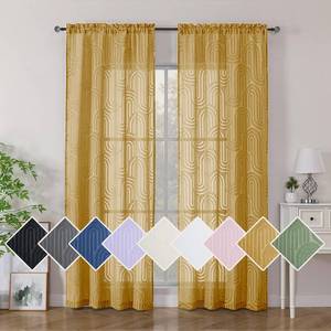 lot 4346 image: Simplebrand Gold Semi Sheer Curtains 84 Inches Long 2 Panels, Soft Airy Light Filtering Jacquard Clip Textured Semi Sheer Curtains for Living Room, Modern Elegant Rod Pocket Window Panels, 42 Wx84 L