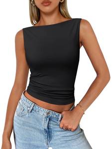 lot 4350 image: Trendy Queen Women Going Out Summer Tank Tops Spring Casual Basic Cute 2026 Sleeveless Shirt Beach Vacation Fashion Outfit Cute Y2K Clothes Black XS