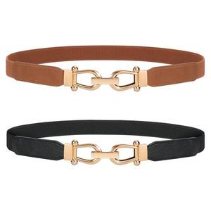 lot 4352 image: JASGOOD 2 Pack Women Stretchy Waist Belt Retro Elastic Skinny Belt for Ladies with Gold Buckle
