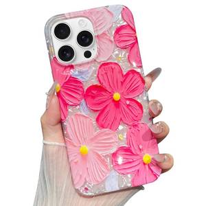 lot 4355 image: Jmltech for iPhone 15 Pro Max Case Women Trendy Girly Aesthetic Cute Floral Flowers Luxury Sparkle Silicone with Charms Phone Strap Lanyard Oil Painting Shockproof Protective Cases
