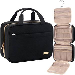 lot 4371 image: NISHEL Travel Toiletry Bag for women, Portable Hanging Organizer for Travel-Sized Shampoo, Conditioner, Brushes Set, makeup Accessories, Medium Size, Black