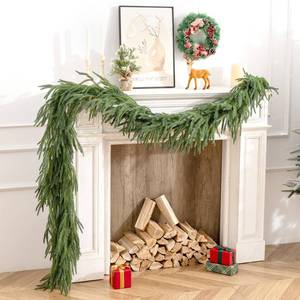 lot 5311 image: A2Pcs 6Ft Real Touch Norfolk Pine Garland-Realistic Christmas Garlands for Mantle- Lush Dripping Artificial Greenary Decoration-Winter Indoor Outdoor Decor