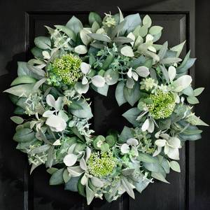 lot 5318 image: A24 Inch Winter Wreath for Front Door, Out Door Eucalyptus Greenery Wreath with Berries, Outdoor Green Eucalyptus Decor for Farmhouse Home
