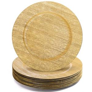 lot 5319 image: Jucoan 12 Pack Gold Charger Plates for Dinner Plates, 13 Inch Round Plastic Shiny Texture Strip Charger Plates for Wedding Thanksgiving Christmas Party Event Catering Hotel Tabletop Setting Decor