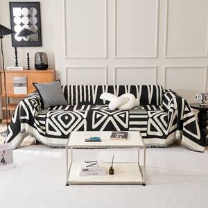lot 5326 image: VClife Boho Couch Cover Modern White Black Triangle Plaid Sectional Sofa Cover for Dog Soft Chenille Couch Cover for 3 Cushion Couch Sofa Pet Friendly L Shape Sofa Cover Furniture Cover with Tassel