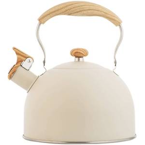 lot 5331 image: A2.6 Quart2.5 L Whistling Tea Kettles with Wood Grain adjustment Nylon Handle, Capsule Base Tea Kettle, White (White)
