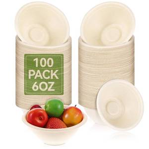 lot 5345 image: Aeaocvo 100 Pack Small Paper Bowls 6 oz Disposable Bowls, Compostable Paper Bowl Durable Disposable Soup Bowl for Milk Sauces Salad, for Party, Camping, Festivals, Picnic
