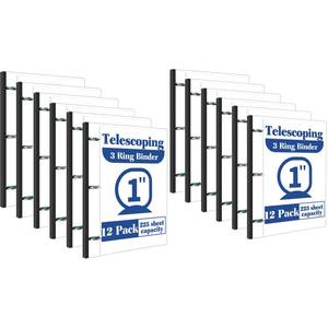lot 5348 image: INFUN 1 Inch Telescoping 3 Ring Binder -12 PCS-White, Flexible Binders with Customizable Front Cover and Clear Catalog Pocket, 1Inch Rings, 225 Sheet Capacity