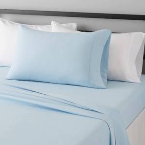 lot 6309 image: Amazon Basics Lightweight Super Soft Breathable Easy Care Microfiber 3-Piece Bed Sheet Set with 14-Inch Deep Pockets, Twin XL, Light Blue, Solid