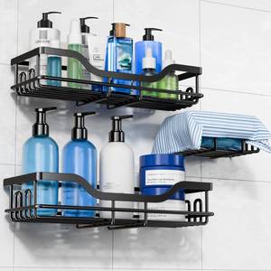 lot 6310 image: OMAIRA 3-Pack Shower Caddy with Soap Holder, Adhesive Rustproof No-drill Strudy Loading Inside Shower Organizer Shelves Rack Storage Bathroom Organization for Smooth Wall Glass Tile, Black (Large)