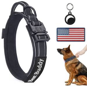 lot 6311 image: AUBELL Reflective Tactical Dog Collar,Adjustable Military Heavy Duty K9 Collars with Handle and Quick Release Metal Buckle Great for Large Dogs, with Airtag Case and 2 Patches (Black,L)