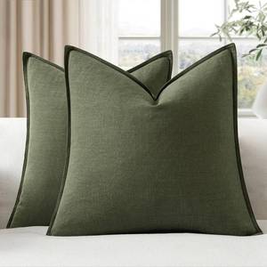 lot 6335 image: EMEMA Decorative Linen Throw Pillow Covers 20x20 Inch Dark Olive Green Boho Farmhouse Neutral Couch Throw Pillows for Bed Pack of 2 Accent Pillowcase Modern Sofa Cushion Livingroom Home