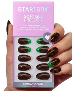 lot 6341 image: BTArtbox Press On Nails Short - Emerald Code, Tortoiseshell Almond Press On Nails with Glue and Adhesive Tabs for Women, Soft Gel Glue On Nails in 16 Sizes - 32 Stick On Nails Kit