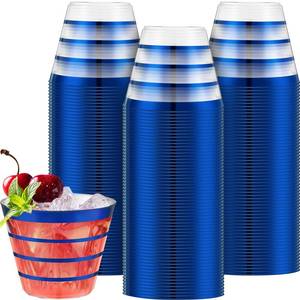 lot 6345 image: Gejoy 9 oz Happy New Year Rimmed Stripe Plastic Cups Bulk Disposable Wine Hard Plastic Drinking Cocktail Cups Tumblers for Wedding Gathering Party Supplies(Blue,100pcs)