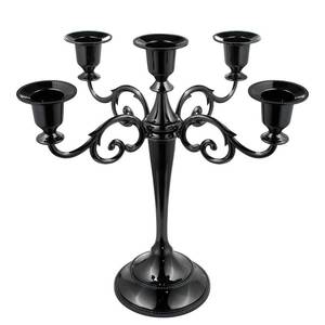lot 6348 image: FANWNKI 5-Candle Metal Candelabra 10.2 Inch Tall Candlestick Candle Holders for Home Decor Wedding Christmas Church Halloween Party, Black