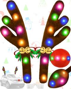 lot 6363 image: Christmas Reindeer Antlers Car Decoration Kit, LED Multicolor Lights Nose Vehicle with Jingle Bells Rudolph, Auto Holiday Accessories for SUV Van Truck Decor