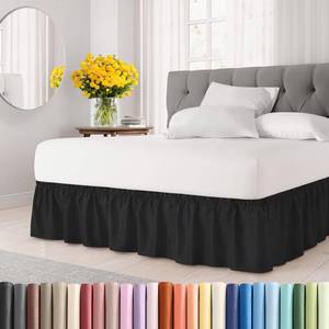 lot 6378 image: Wrap Around Dust Ruffle Bed Skirt - Black - for King Size Beds with 15 Inch Drop - Easy Fit Elastic Strap - Adjustable Pleated Bedskirt wBrushed Fabric - Wrinkle Free - for Women, Men, Kids & Teens