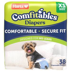 lot 6387 image: New Hartz Comfitables Disposable Dog Diapers, Size XS 38 count, Comfortable & Secure Fit, Easy to Put On, Super Absorbent Male and Female Diaper
