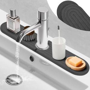lot 6391 image: 17.7x3.9 Faucet Mat for Kitchen Sink - Bathroom Diatomite Fast Drying Stone Sink Tray - Faucet Accessories��Prevents Moisture Buildup Sink Countertops��Table Top Durable Protector (Gray)