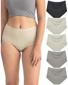 lot 6392 image: Neione Women High-Waisted Underwear No Show Panties Breathable Modal Full Briefs Moisture Wicking Quick Dry Comfortable Ladies Undies 5 Pack Shadow XL