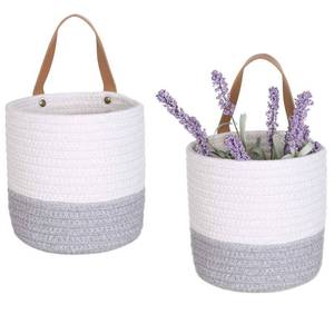 lot 6424 image: 2pack Small Hanging Basket-Cotton Rope Wall Basket with Handle, Hanging Storage Baskets, Shelf Baskets Storage Bin Closet Organizer 6�6.3, Woven Plant Basket - (White & Grey)