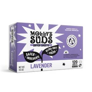 lot 6426 image: Mollys Suds Fabric Softener Dryer Sheets for Sensitive Skin  Plant-Based Static Reducer, Plastic-Free Packaging  Lavender (120 Sheets)