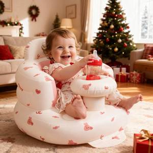 lot 6435 image: Inflatable Baby Seat for Infans for Sitting Up,Baby Chair Sit Me Up with Tray and Back Support,Learning to Sit for 4-36 Months,Includes Built-in Air Pump(Pink Bunny)