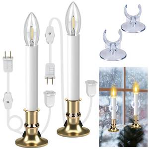 lot 6438 image: 2 Pack Christmas Electric Window Candle Lights with Gold Base Outlet, 6FT Window Candle Lights Cord with 0.6W C26 Clear Bulb OnOff Switch Plug-in 2 Suction Cups for Christmas Window Home Decoration