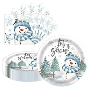 lot 6443 image: LDFDRT Christmas Plates and Napkins Set of 40-20 Snowman & Christmas Tree 9 Inch Heavy Duty Paper Plates & 20 Matching Napkins,Disposable Holiday Dinner Party Supplies