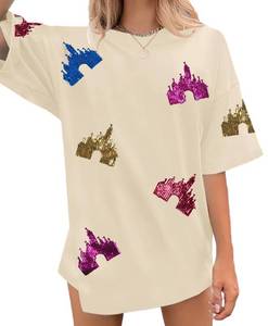 lot 6447 image: Magic Kingdom Shirts for Women Sequin Top Colorful Castle Graphic Tshirt Holiday Vacation Shirt Funny Cute Tee Tops